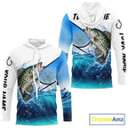 Blue Camo Crappie Fishing Performance Long Sleeve Hooded Team Crappie Fishing Tournament Shirts