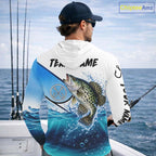 Blue Camo Crappie Fishing Performance Long Sleeve Hooded Team Crappie Fishing Tournament Shirts