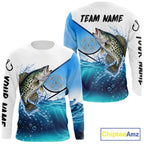 Blue Camo Crappie Fishing Performance Long Sleeve Team Crappie Fishing Tournament Shirts