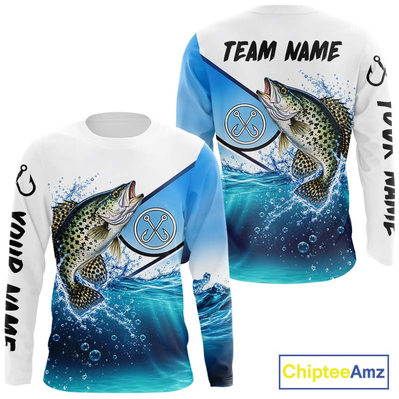 Blue Camo Crappie Fishing Performance Long Sleeve Team Crappie Fishing Tournament Shirts