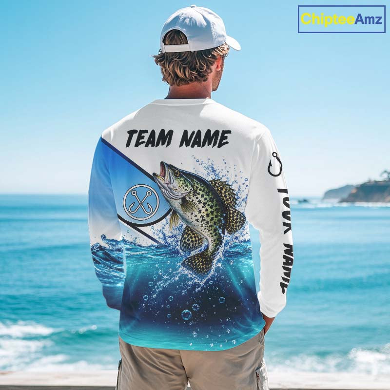 Blue Camo Crappie Fishing Performance Long Sleeve Team Crappie Fishing Tournament Shirts