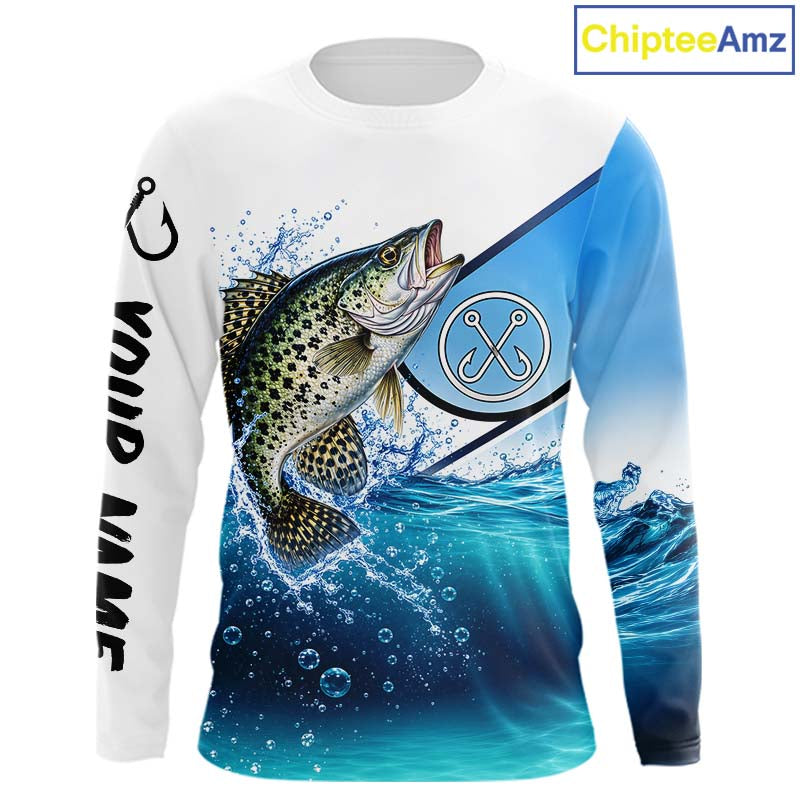 Blue Camo Crappie Fishing Performance Long Sleeve Team Crappie Fishing Tournament Shirts