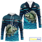 Crappie Fishing Custom Name UV Protection Long Sleeve Hooded Fishing Shirts, Crappie Team Fishing Jerseys
