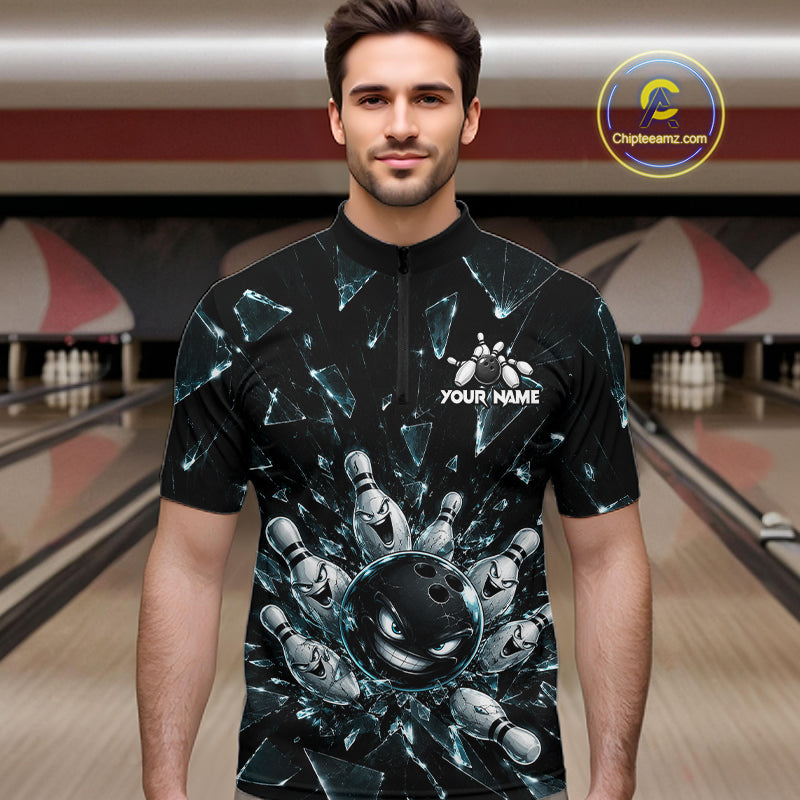 Custom Black Cracked Angry Bowling Shirts Bowling Team Jersey Bowling League