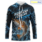 Custom Redfish Fishing Camo Long Sleeve Hooded Fishing Shirts, Personalized Redfish Fishing Team Jerseys