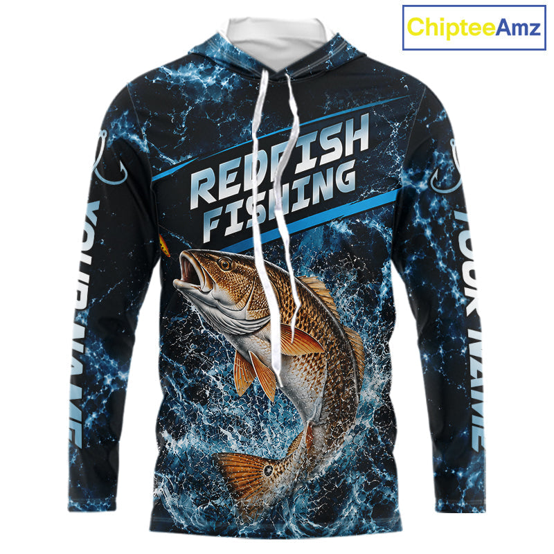 Custom Redfish Fishing Camo Long Sleeve Hooded Fishing Shirts, Personalized Redfish Fishing Team Jerseys