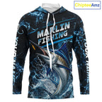 Custom Marlin Fishing Camo Long Sleeve Hooded Fishing Shirts, Personalized Marlin Fishing Team Jerseys
