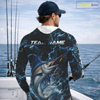 Custom Marlin Fishing Camo Long Sleeve Hooded Fishing Shirts, Personalized Marlin Fishing Team Jerseys