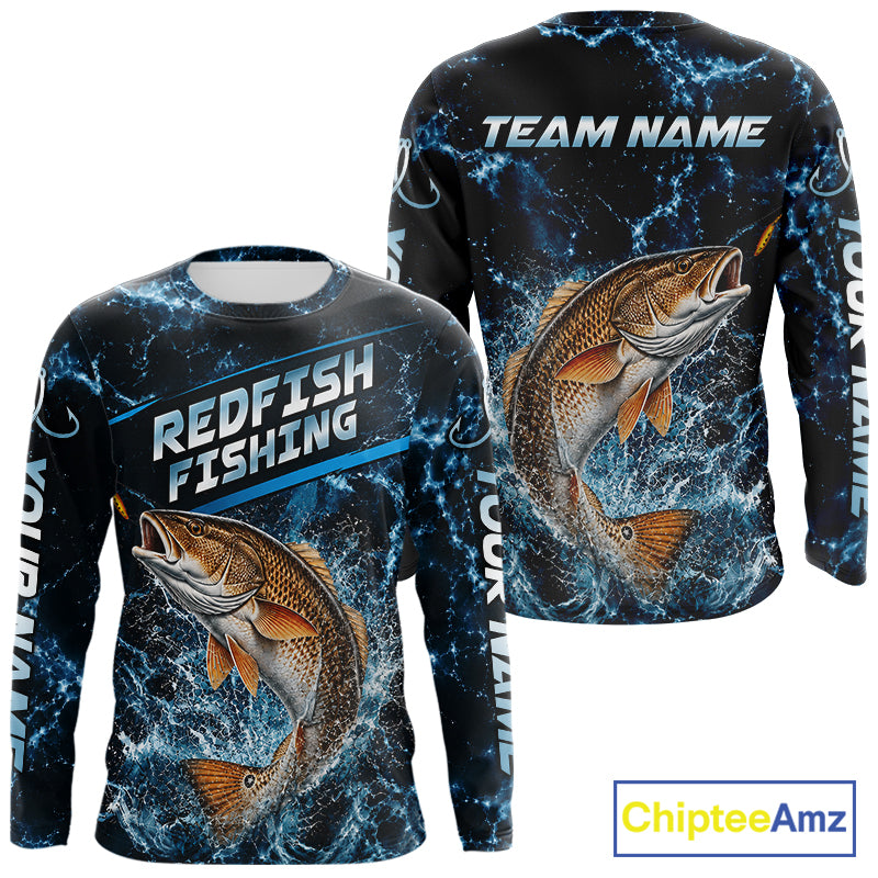 Custom Redfish Fishing Camo Long Sleeve Fishing Shirts, Personalized Redfish Fishing Team Jerseys