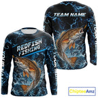 Custom Redfish Fishing Camo Long Sleeve Fishing Shirts, Personalized Redfish Fishing Team Jerseys