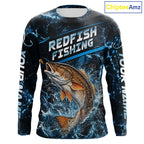 Custom Redfish Fishing Camo Long Sleeve Fishing Shirts, Personalized Redfish Fishing Team Jerseys
