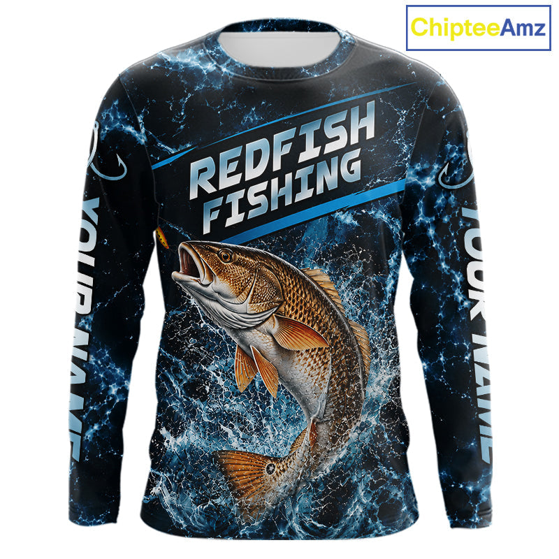 Custom Redfish Fishing Camo Long Sleeve Fishing Shirts, Personalized Redfish Fishing Team Jerseys