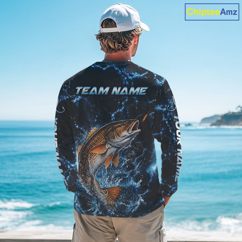 Custom Redfish Fishing Camo Long Sleeve Fishing Shirts, Personalized Redfish Fishing Team Jerseys