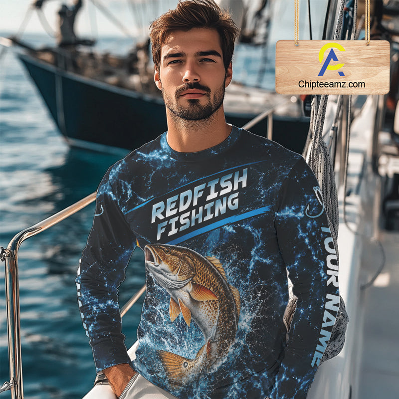 Custom Redfish Fishing Camo Long Sleeve Fishing Shirts, Personalized Redfish Fishing Team Jerseys