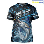 Custom Marlin Fishing Camo Fishing T-Shirts, Personalized Marlin Fishing Team Jerseys