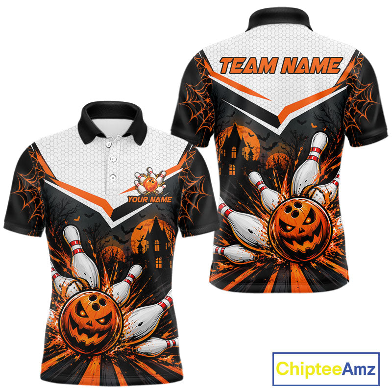 Black Bowling Camo Orange Custom Halloween Bowling Shirts, Bowling Team Jerseys