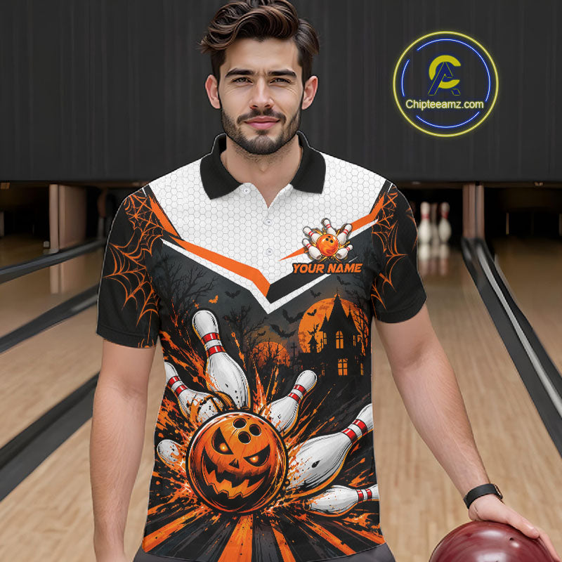 Black Bowling Camo Orange Custom Halloween Bowling Shirts, Bowling Team Jerseys