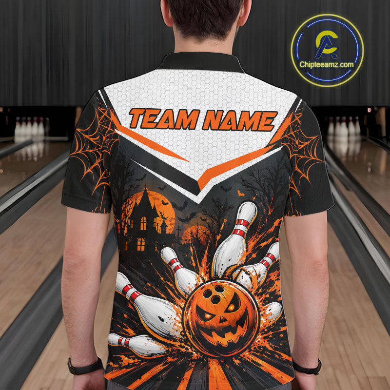 Black Bowling Camo Orange Custom Halloween Bowling Shirts, Bowling Team Jerseys