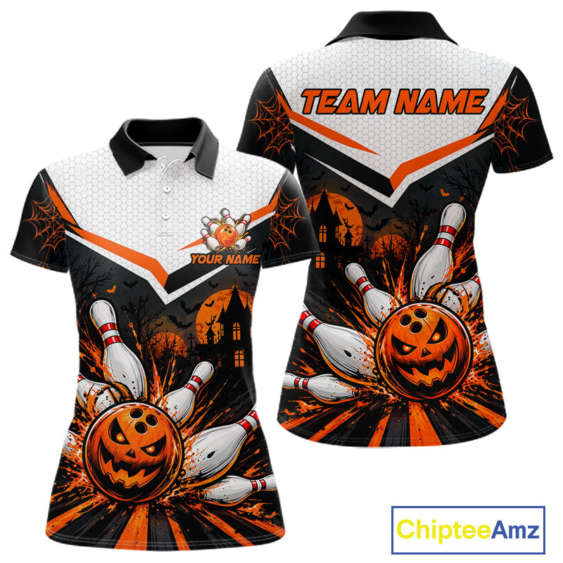 Black Bowling Camo Orange Custom Halloween Bowling Shirts, Bowling Team Jerseys