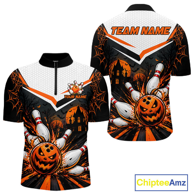 Black Bowling Camo Orange Custom Halloween Bowling Shirts, Bowling Team Jerseys