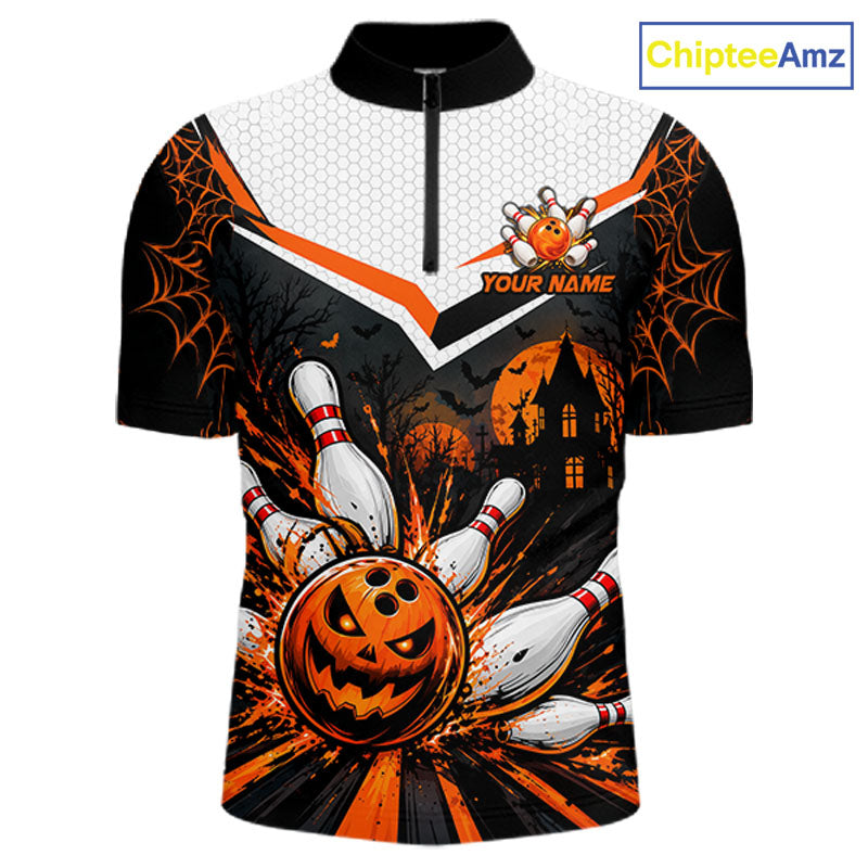 Black Bowling Camo Orange Custom Halloween Bowling Shirts, Bowling Team Jerseys