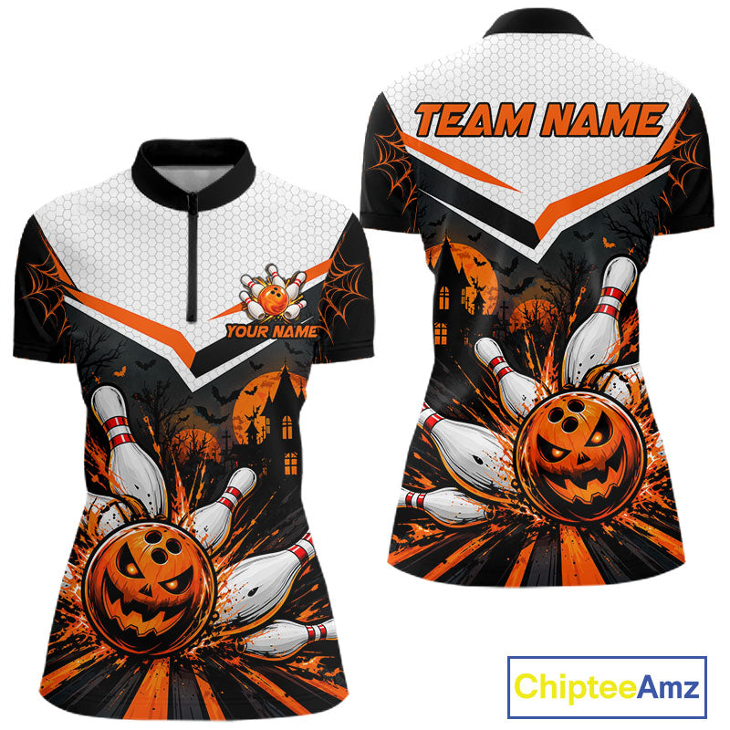 Black Bowling Camo Orange Custom Halloween Bowling Shirts, Bowling Team Jerseys