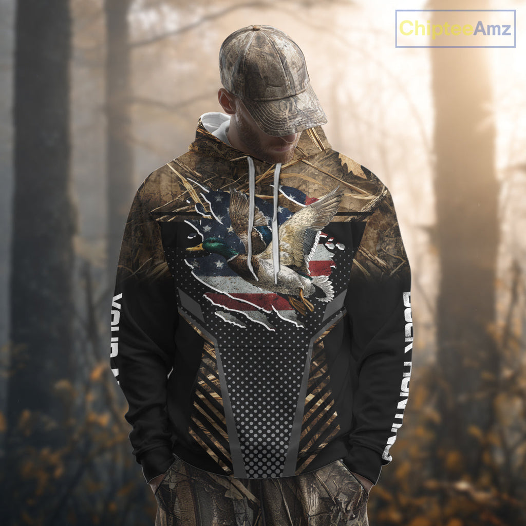 Duck Hunting American Flag Dark Camouflage Shirts, Duck Hunting Gifts