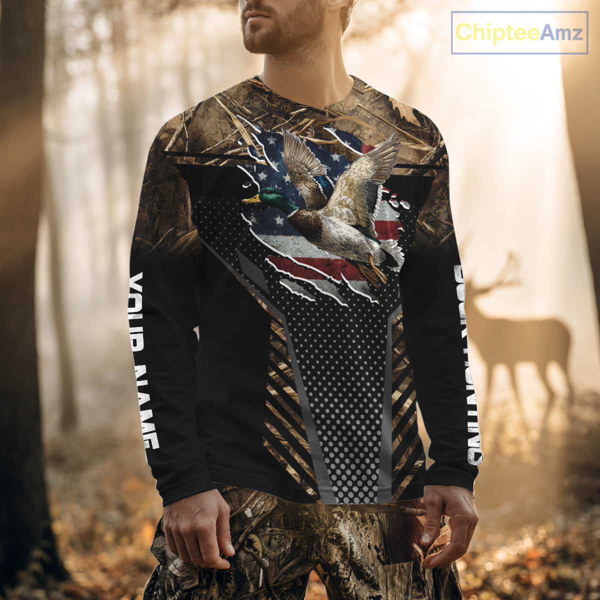 Duck Hunting American Flag Dark Camouflage Shirts, Duck Hunting Gifts