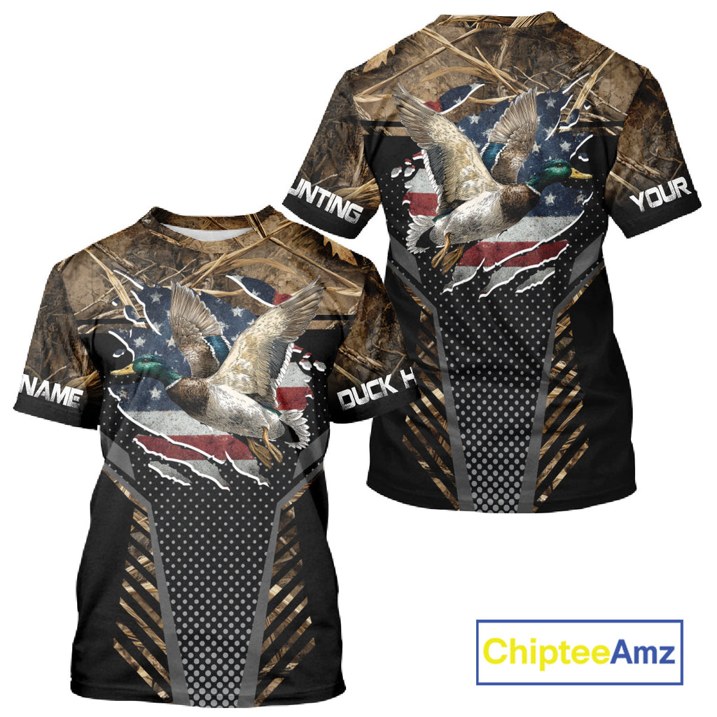 Duck Hunting American Flag Dark Camouflage Shirts, Duck Hunting Gifts