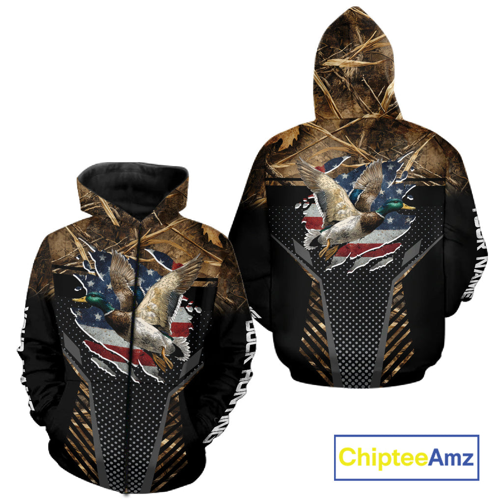 Duck Hunting American Flag Dark Camouflage Shirts, Duck Hunting Gifts