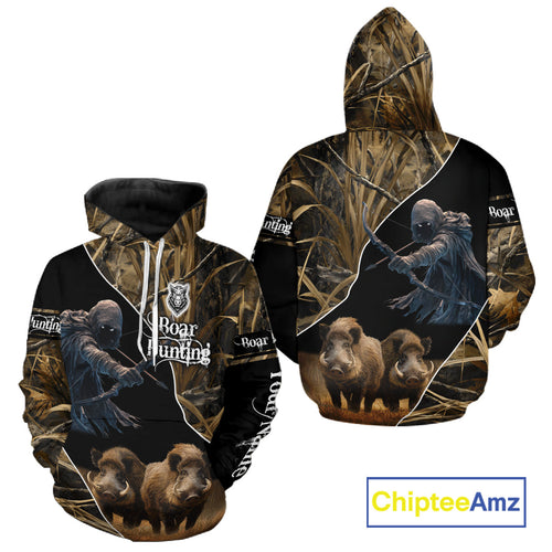Wild Boar Bow Hunting Grim Reaper Camouflage 3D Shirts, Custom Boar Shirt