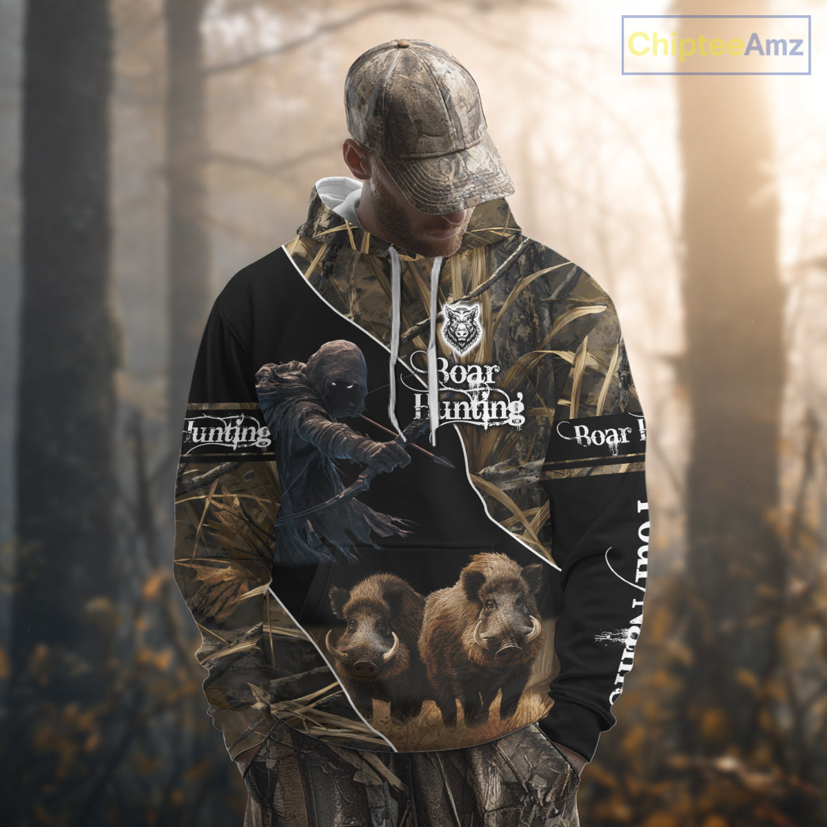Wild Boar Bow Hunting Grim Reaper Camouflage 3D Shirts, Custom Boar Shirt