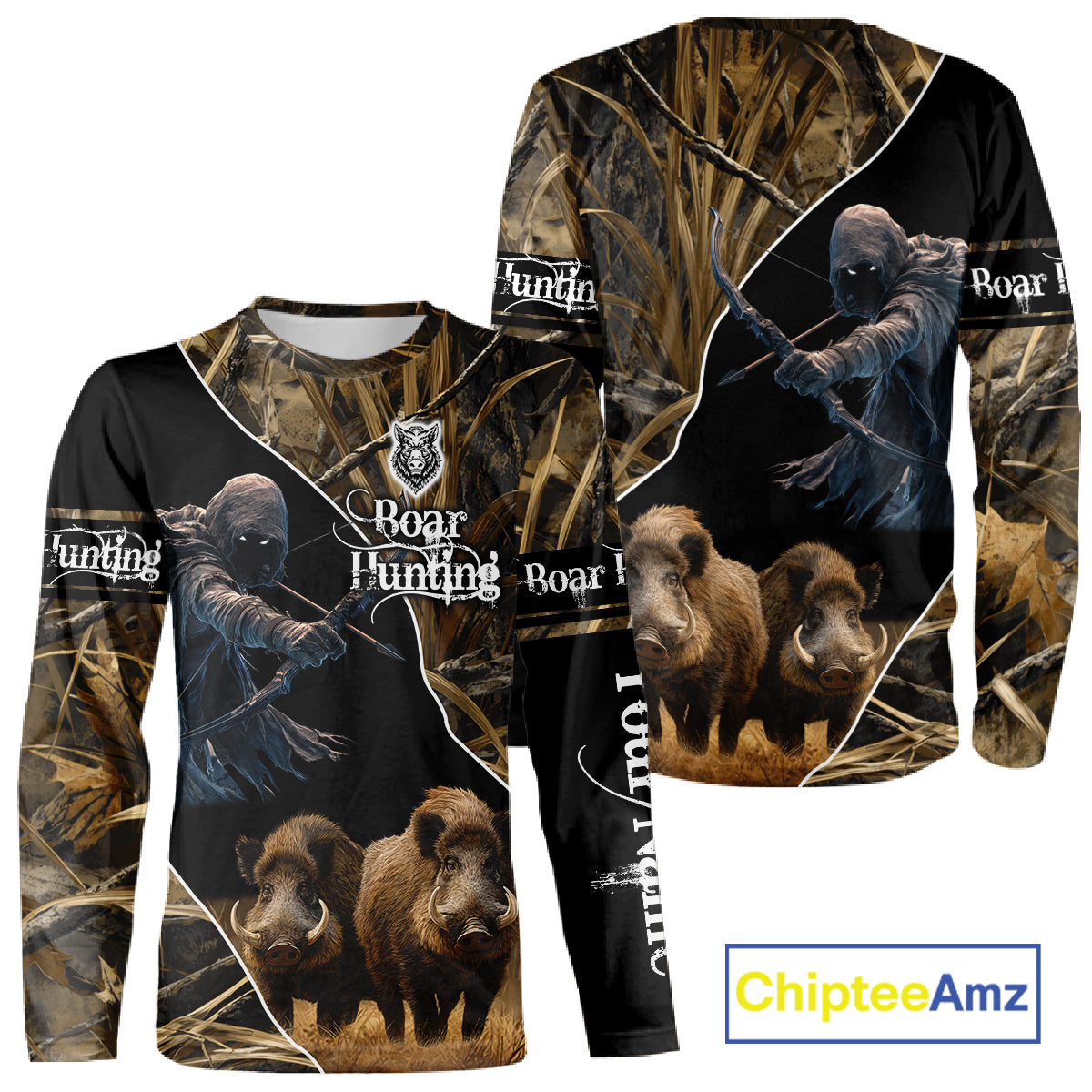 Wild Boar Bow Hunting Grim Reaper Camouflage 3D Shirts, Custom Boar Shirt