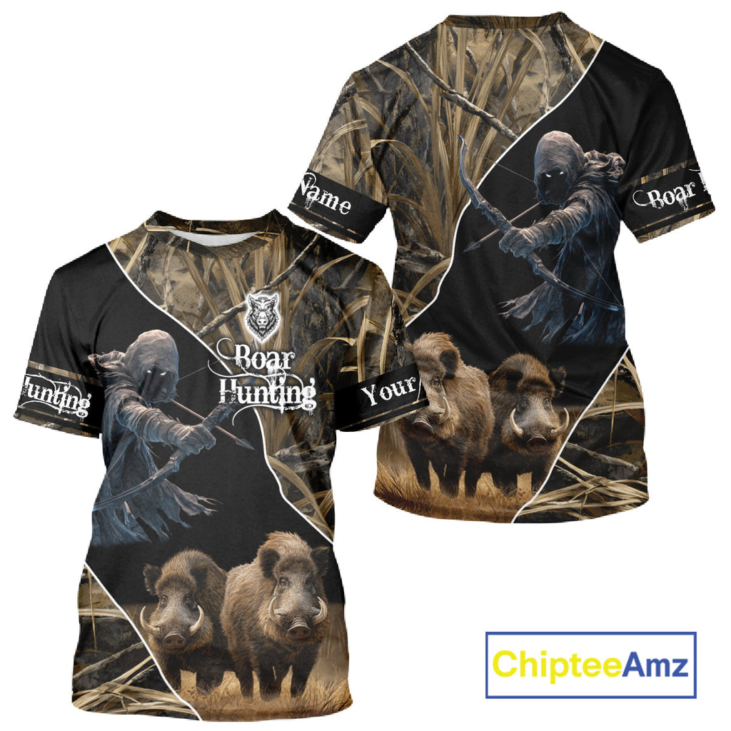 Wild Boar Bow Hunting Grim Reaper Camouflage 3D Shirts, Custom Boar Shirt
