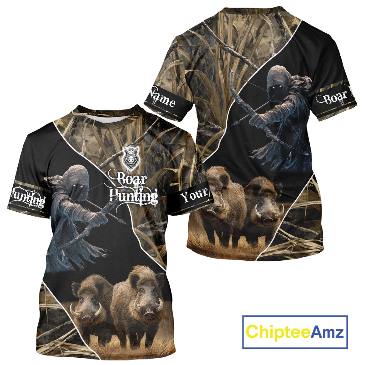 Wild Boar Bow Hunting Grim Reaper Camouflage 3D Shirts, Custom Boar Shirt
