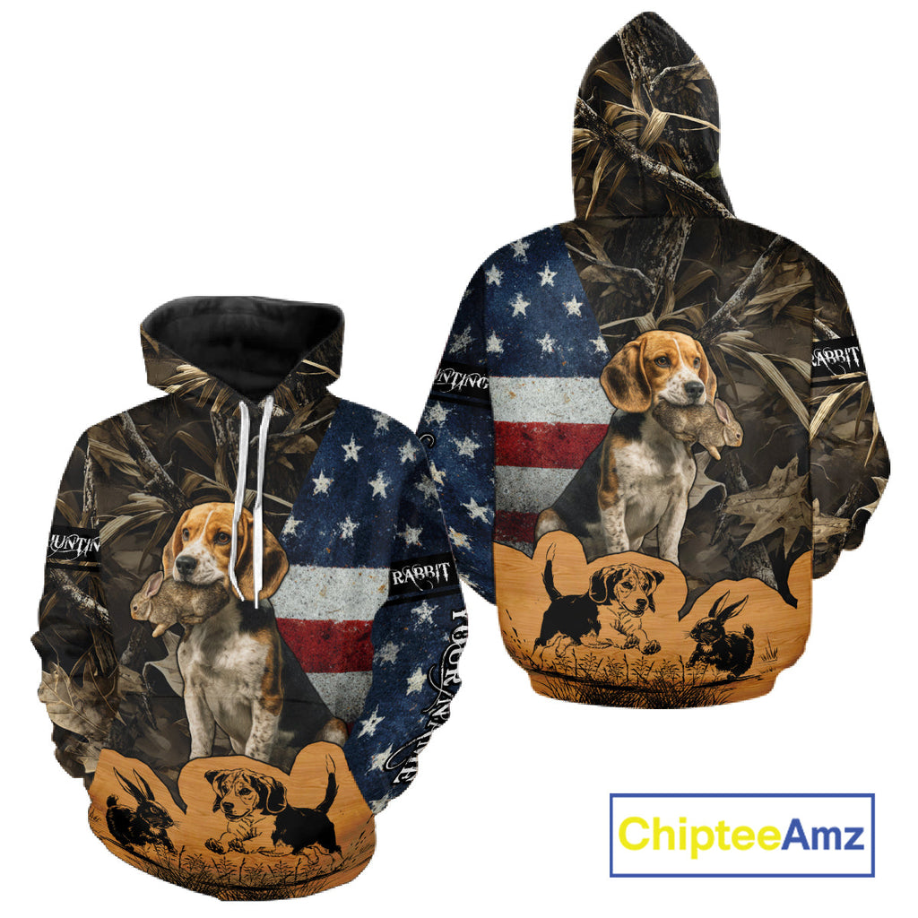 Custom Rabbit Hunting Camo US Flag 3D Shirts for Hunters, Rabbit Hunting Clothing