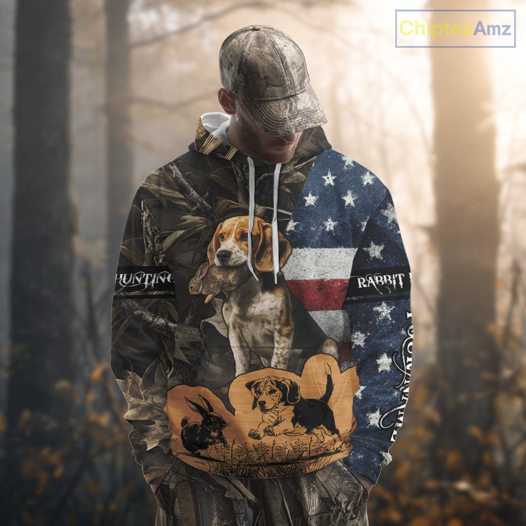 Custom Rabbit Hunting Camo US Flag 3D Shirts for Hunters, Rabbit Hunting Clothing