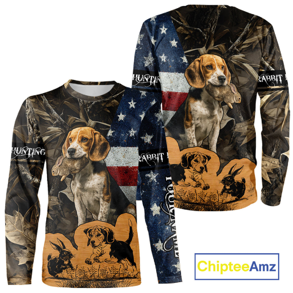 Custom Rabbit Hunting Camo US Flag 3D Shirts for Hunters, Rabbit Hunting Clothing