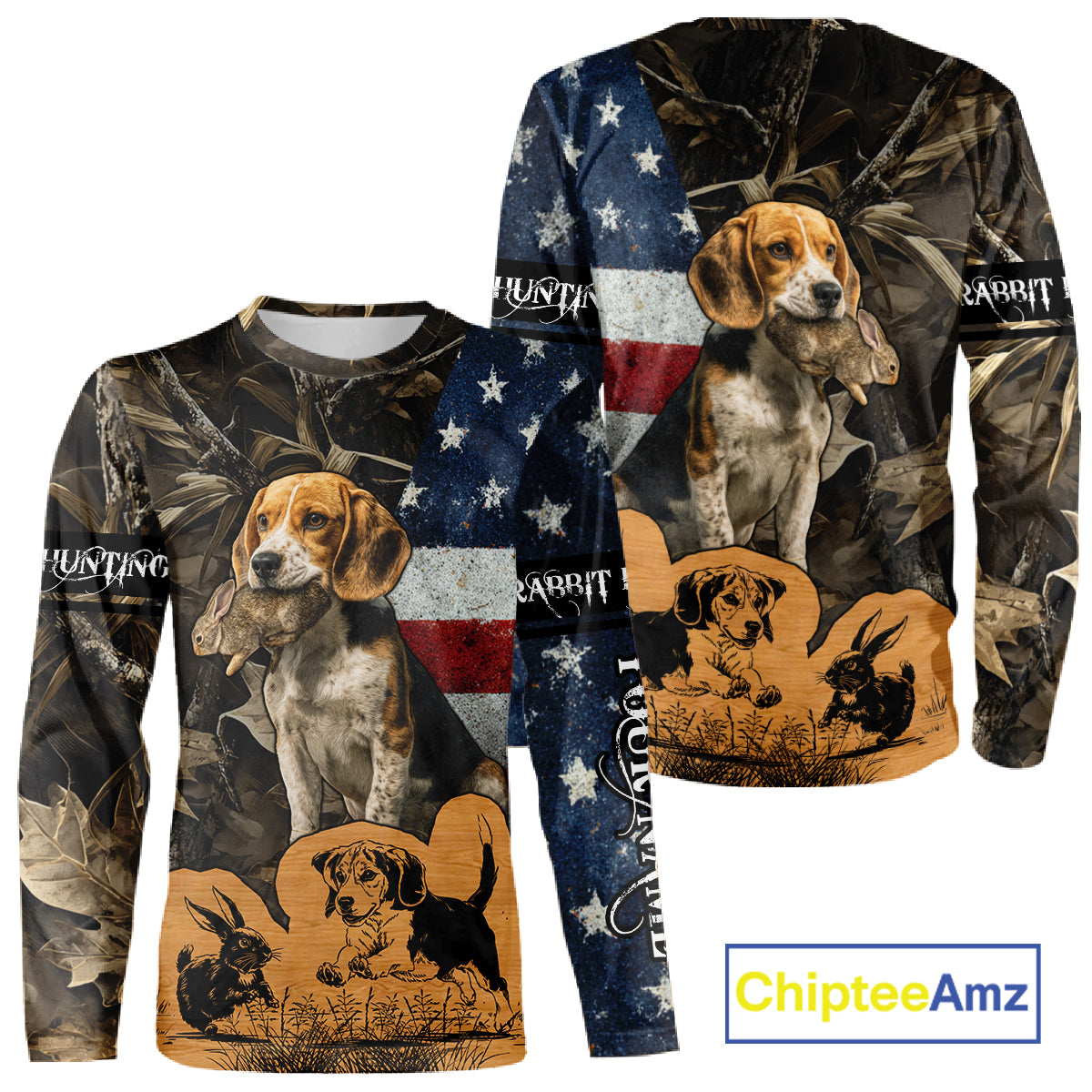 Custom Rabbit Hunting Camo US Flag 3D Shirts for Hunters, Rabbit Hunting Clothing