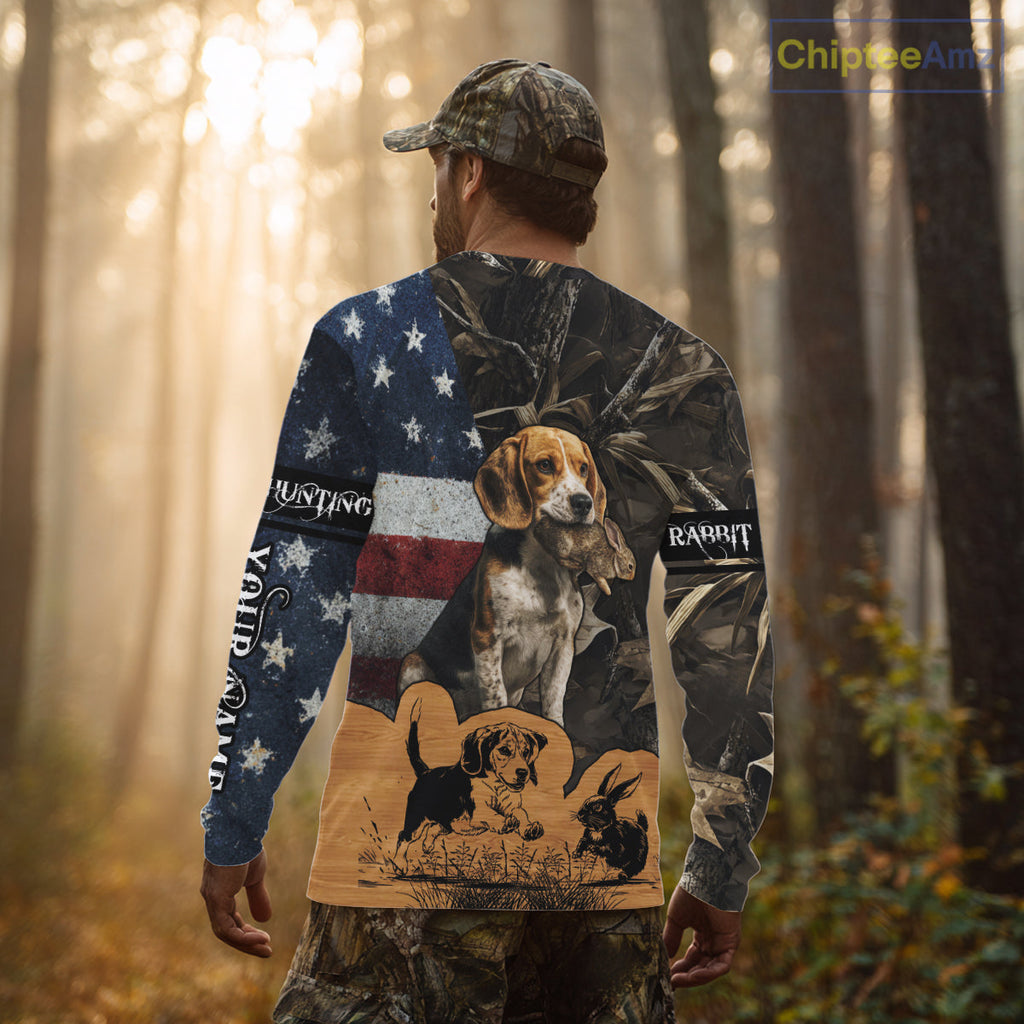 Custom Rabbit Hunting Camo US Flag 3D Shirts for Hunters, Rabbit Hunting Clothing