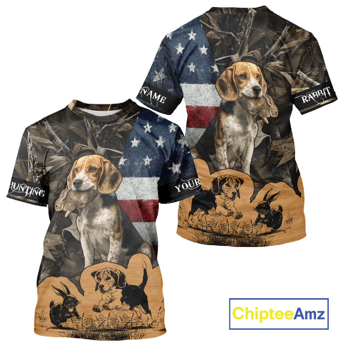 Custom Rabbit Hunting Camo US Flag 3D Shirts for Hunters, Rabbit Hunting Clothing