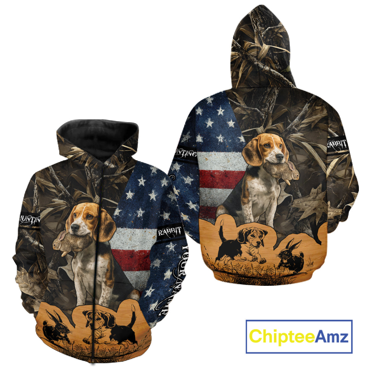 Custom Rabbit Hunting Camo US Flag 3D Shirts for Hunters, Rabbit Hunting Clothing