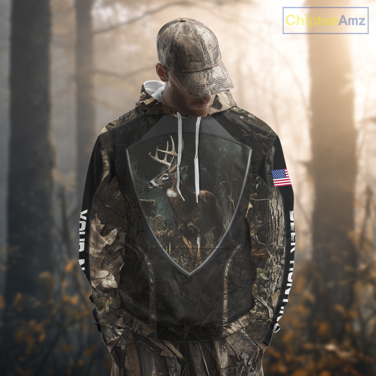 Whitetail Deer Hunting Camo US Flag 3D All Over Printed Shirts, Best Deer Hunting Gifts