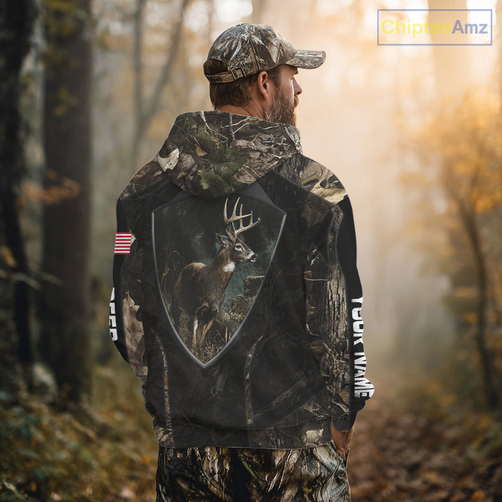 Whitetail Deer Hunting Camo US Flag 3D All Over Printed Shirts, Best Deer Hunting Gifts