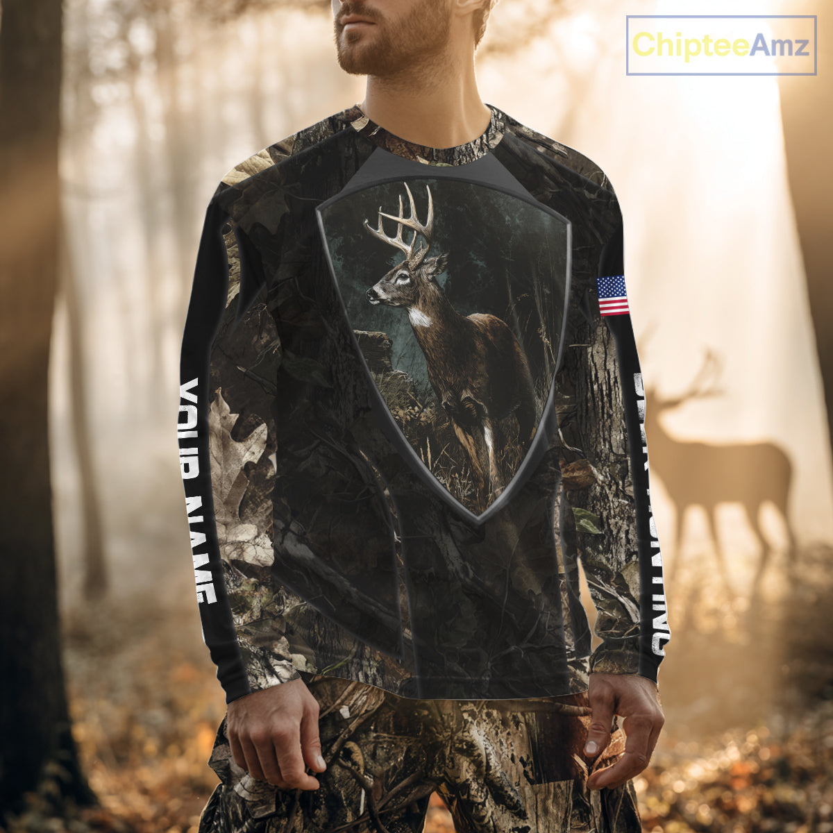 Whitetail Deer Hunting Camo US Flag 3D All Over Printed Shirts, Best Deer Hunting Gifts