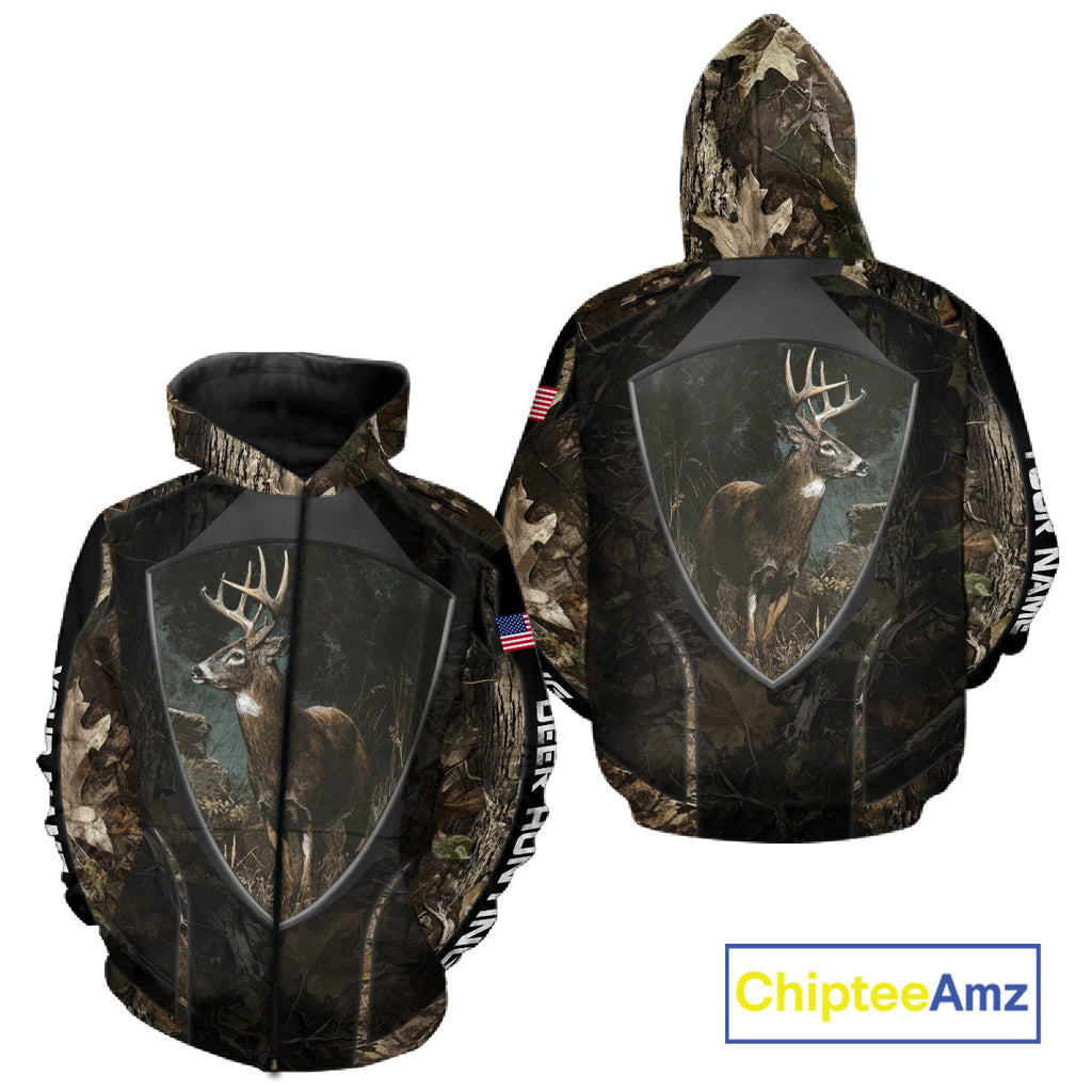 Whitetail Deer Hunting Camo US Flag 3D All Over Printed Shirts, Best Deer Hunting Gifts