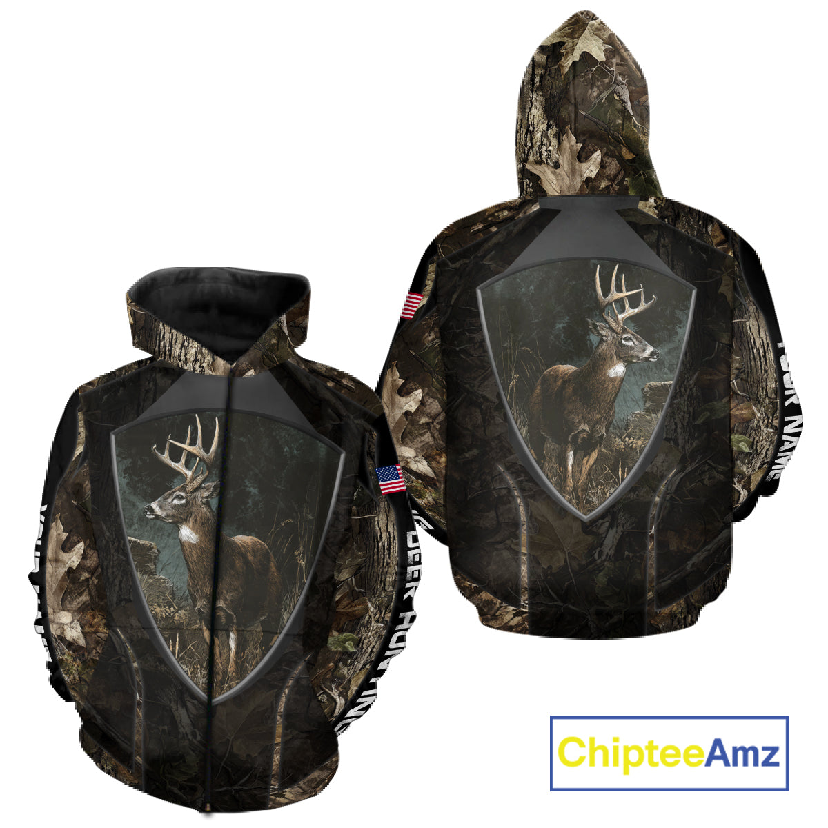 Whitetail Deer Hunting Camo US Flag 3D All Over Printed Shirts, Best Deer Hunting Gifts