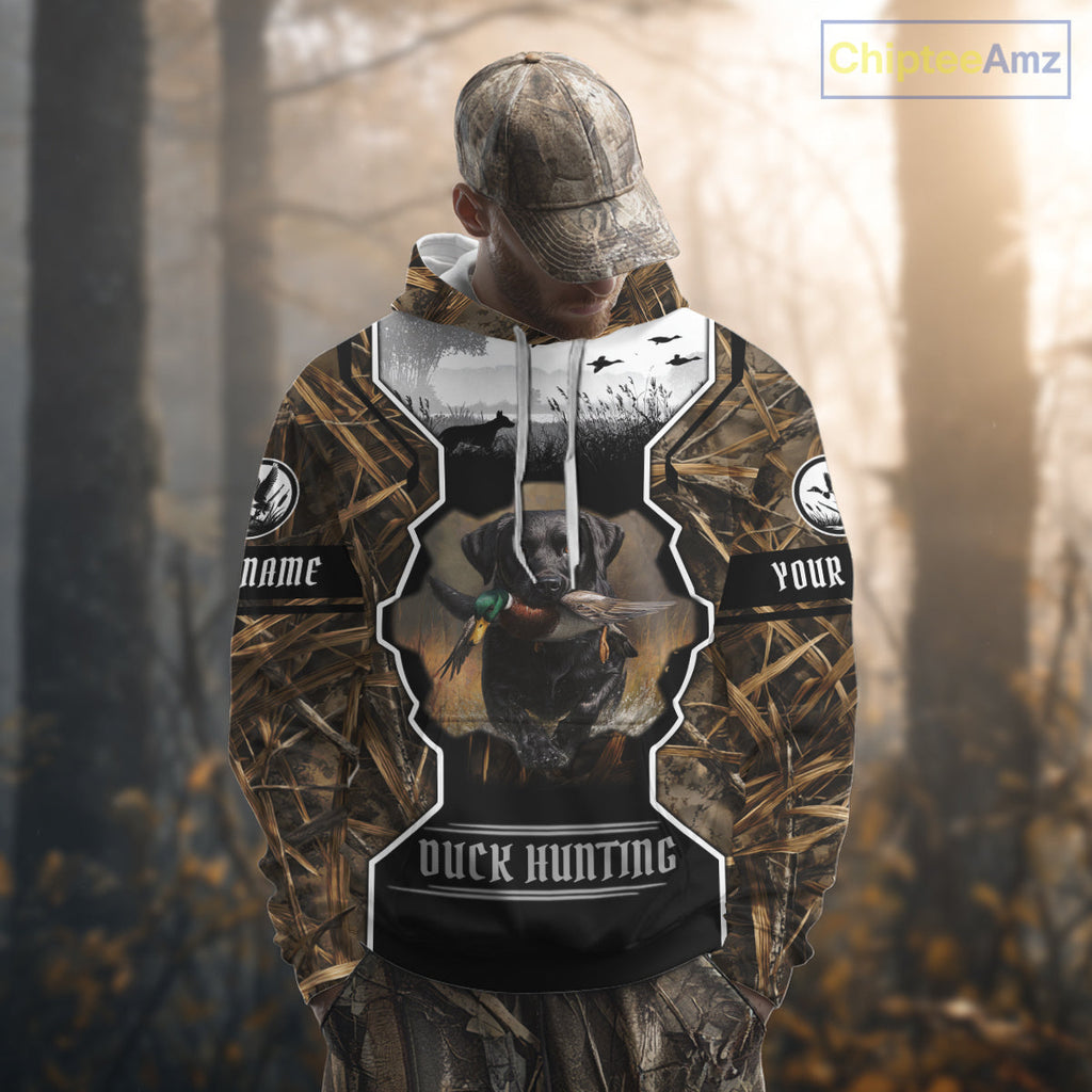 Custom Mallard Duck Black Lab Retriever Hunting Camo 3D Printed Custom Name Shirts