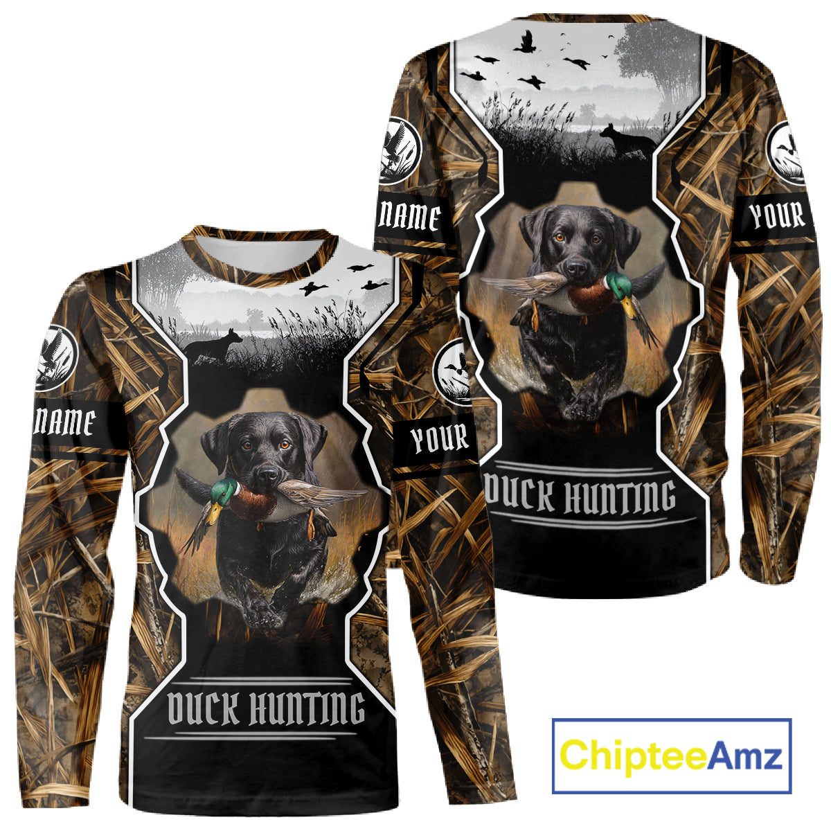Custom Mallard Duck Black Lab Retriever Hunting Camo 3D Printed Custom Name Shirts
