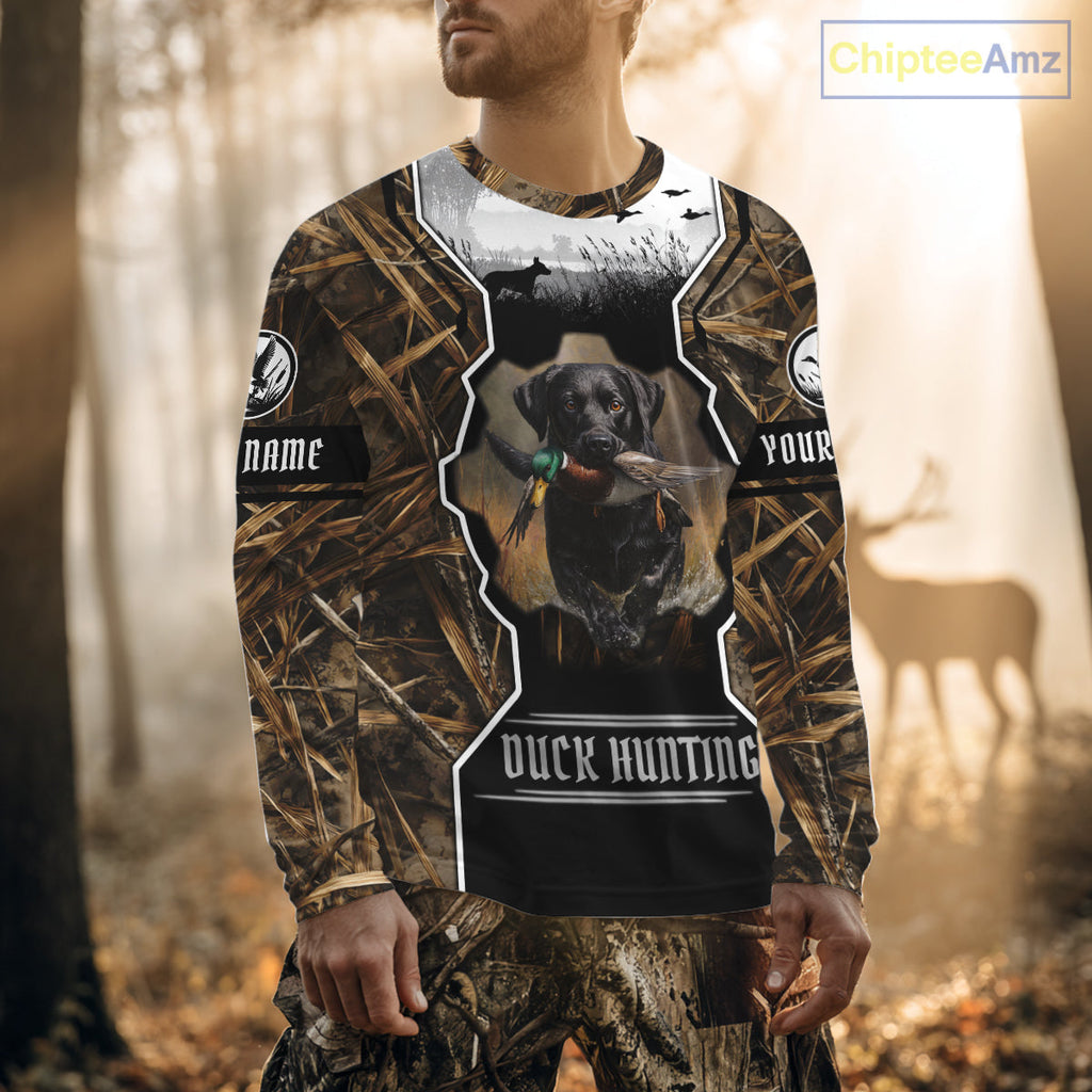 Custom Mallard Duck Black Lab Retriever Hunting Camo 3D Printed Custom Name Shirts